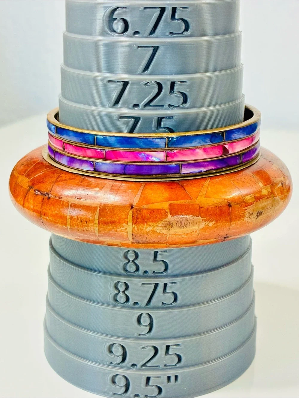 Bold Orange Mosaic Inlay Bangle Bracelet Dyed Mother Of Pearl Blue Pink & Purple